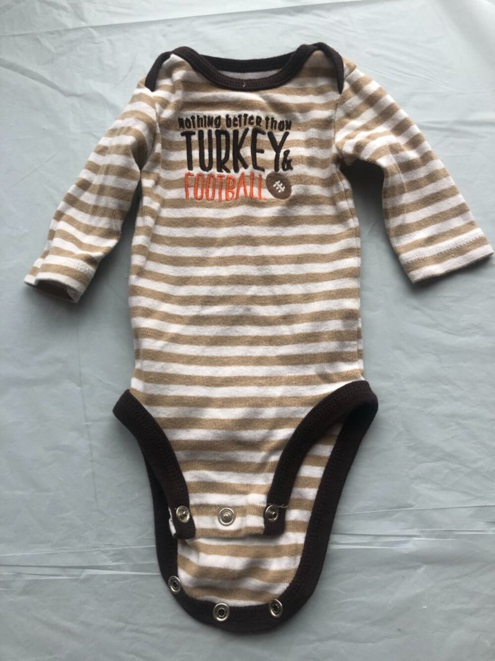 Newborn Carter's Just One You Turkey & Football Onesie; Light brown/white stripe